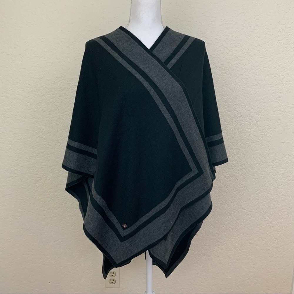 Lauren Ralph Lauren Black & Grey Reversible Jetsetter Poncho, One Size, EUC